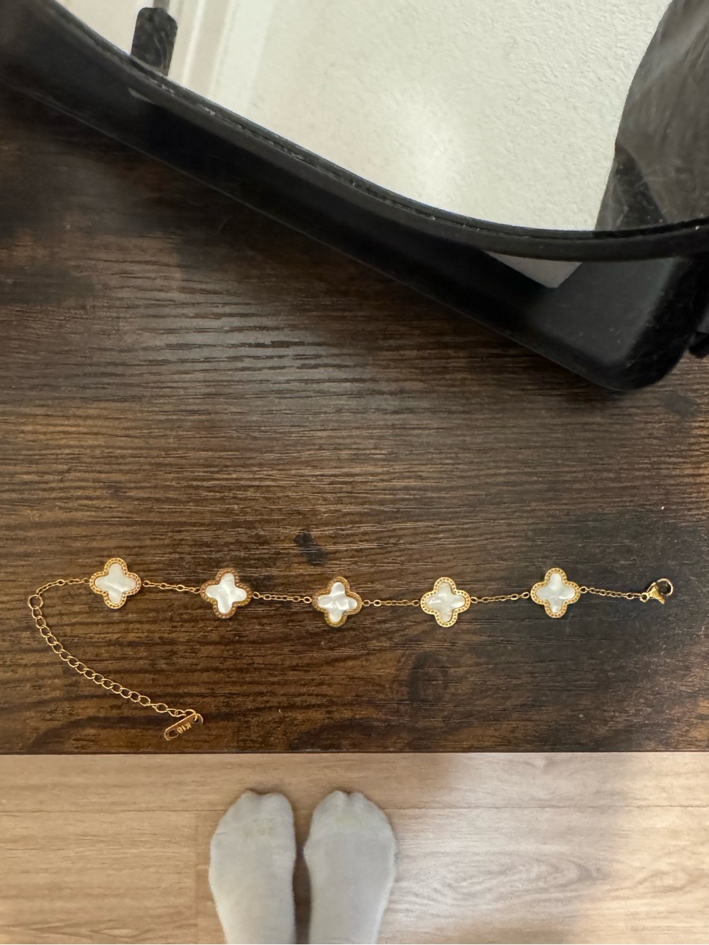 Gold-Plated Bracelet with White Clover Charms